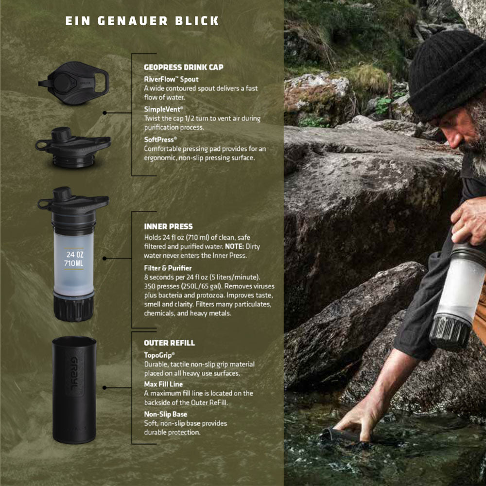 Grayl Geopress Wasserfilter 710ml Bali Blau